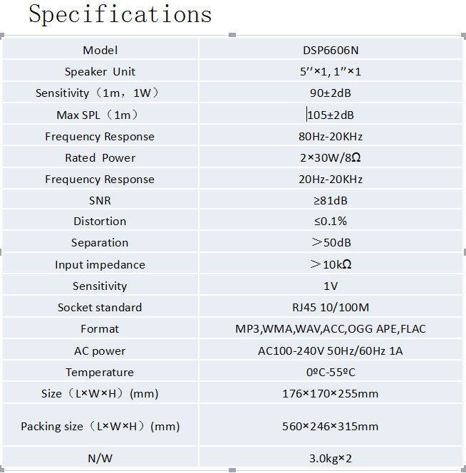 specification of dsp6606n