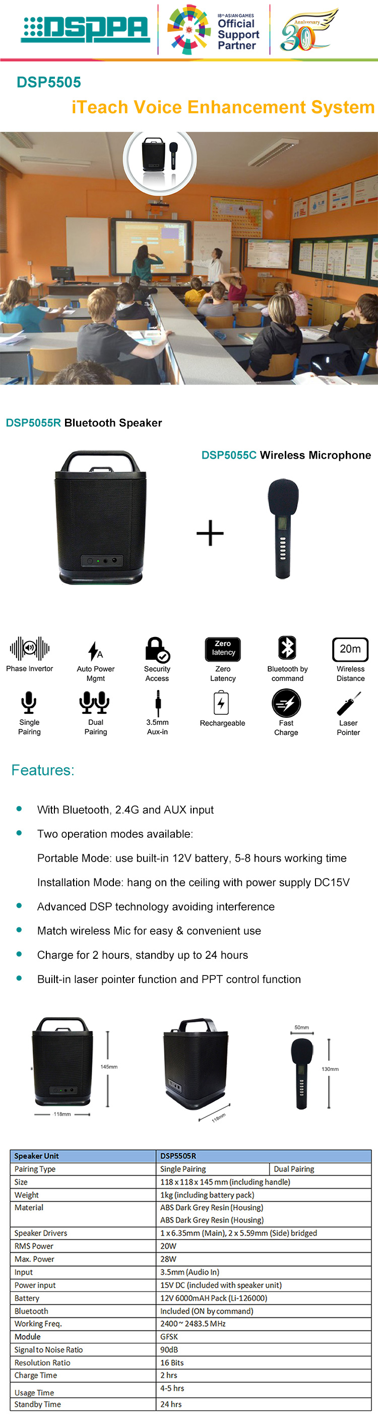 DSP5505R Bluetooth Speaker+Wireless Microphone