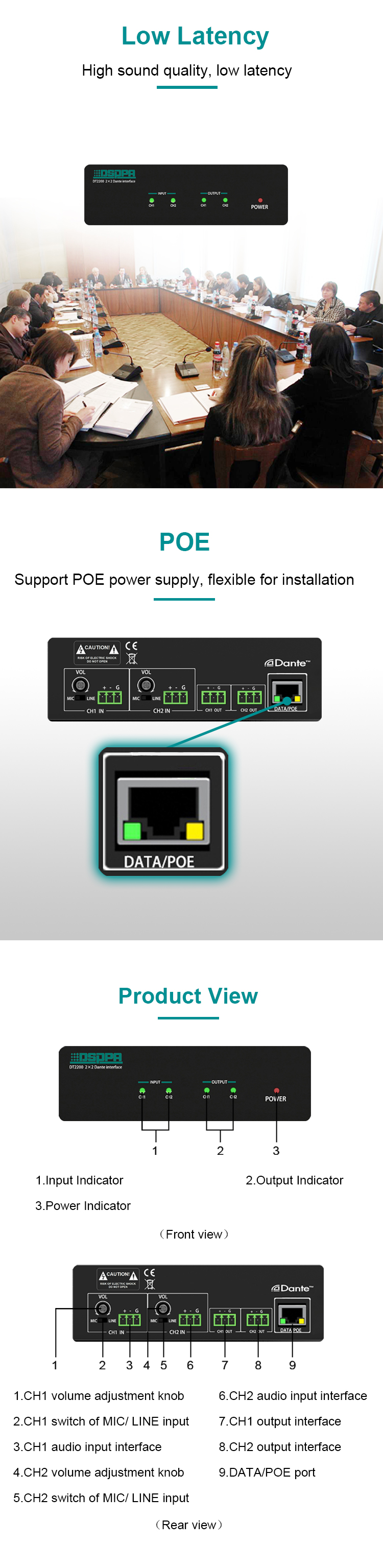 DT2200 2x2 Dante Audio Terminal