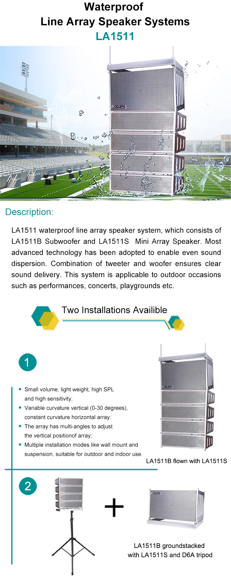 LA1511S/LA1511SD 300W Mini Outdoor Line Array Speaker System