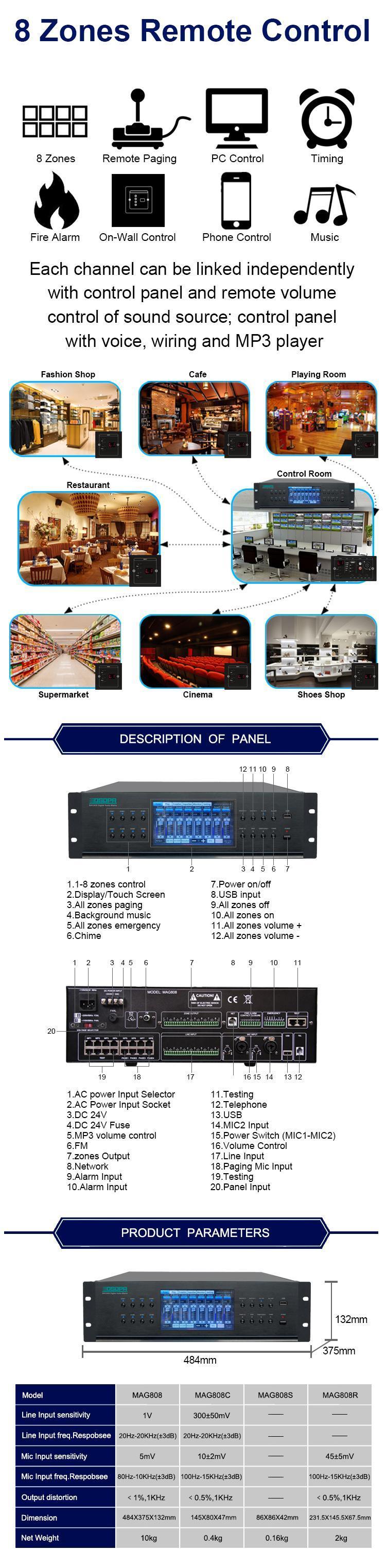 MAG808 8x8 Digital Audio Matrix PA System