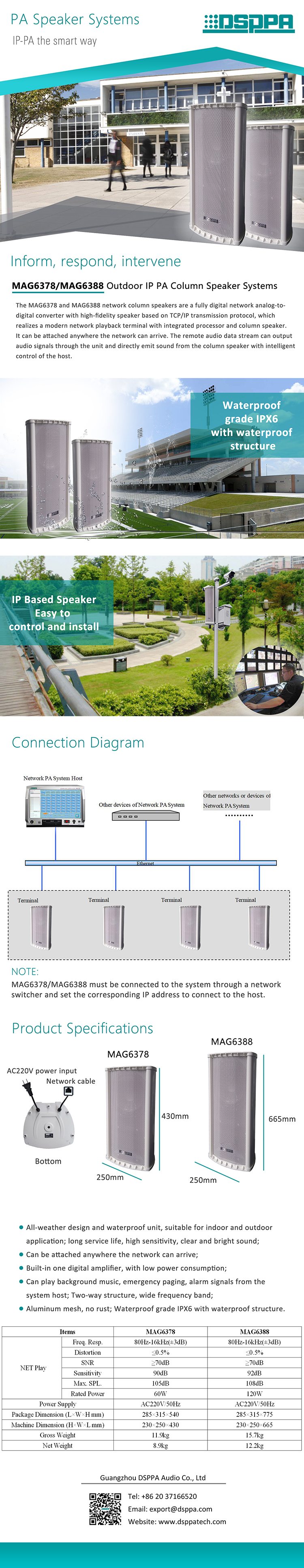 MAG6378 Outdoor IP PA Column Installation Speaker System 60W