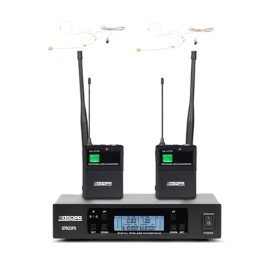 D7823PS True Diversity UHF Wireless Microphone System (Receiver×1+Headset Microphones×2+Bodypack Transmitters×2)